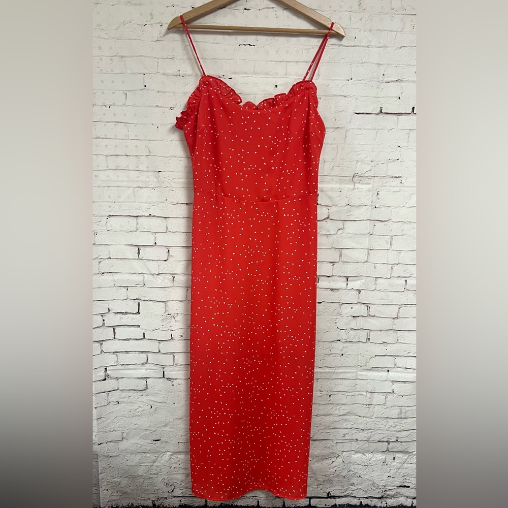 Red Heart Ruffle Coquette Maxi Slip Dress Medium Lush Knee Length Lining